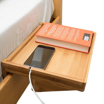 Woodluv Eco Friendly 100% Bamboo Clip-on Bed Side shelf Tray Table, Natural