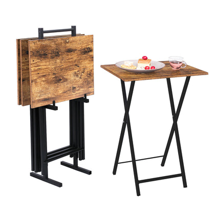 HOOBRO Side Table 4 Set, Folding Tray Table TV Trays Industrial Snack Tables