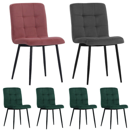 4x Ergonomic Dining Chairs Velvet Padded Seat Black Metal Legs Kitchen Furniture