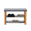 Grey 3Tier Bamboo Shoe Rack Hallway Storage Organiser Holder Stand Seating Bench
