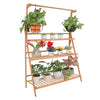 Height Adjustable Wooden Plant Stand Flower Pots Ladder Shelf with Hanging Rack