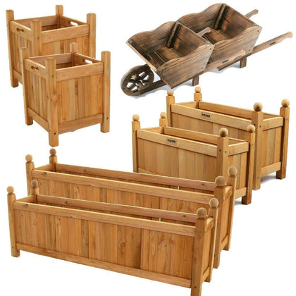 2 Pack Wooden Garden Planters Flower Plant Pot Window Box Raised Bed Rectangular