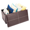 Folding Foldable Ottoman Storage Box Toys Box Leather Bench Seat with Line Brown