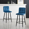 2 Pcs Blue Velvet Bar Chairs High Bar Stools with Backrest & Metal Legs Home Bar