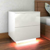 High Gloss Bedside Table Nightstand Cabinet 2 Drawers RGB LED Light Modern White