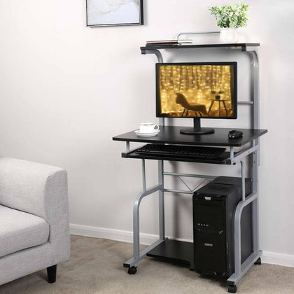 Corner Computer Desk Small Spaces on Wheels PC Table With Printer Shelf Stand