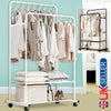 Metal Clothes Double Rail Rolling Garment Heavy Duty Hanging Rack Shelf Display