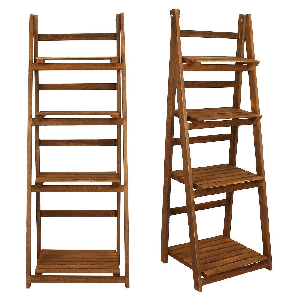 4 Tier Folding Wooden Ladder Book Shelf Stand Plant Flower Display Shelving Rack