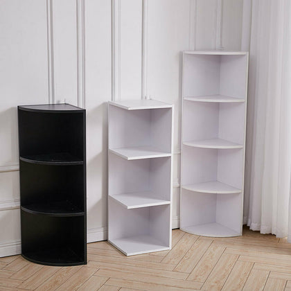 3/4 Tier Shelving Unit Corner Storage Display Bookcase Bookshelf Wooden Stand