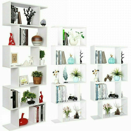 4/5/6 tier Storage Display Shelving Bookcase S Shape Design Unit White Furniture
