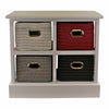 White Wooden Storage Unit 4 Woven Multi-Colour Baskets Drawers Small Cabinet New
