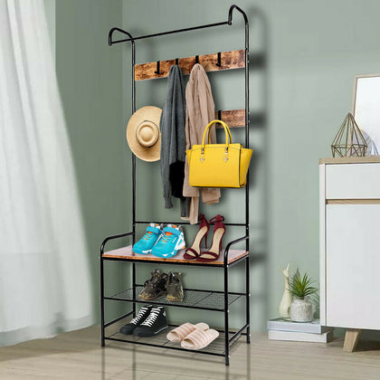 Extra Large Tall Metal Hat Coat Stand Clothes Shoe Rack Hanger Hooks Shelf UK