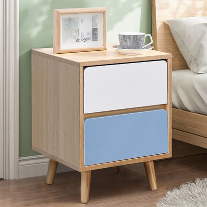 White Bedside Tables Cabinets 2 Drawers Wood Leg Bedroom Storage mix Blue