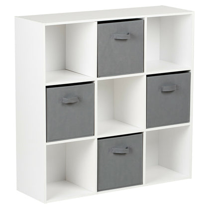 HARTLEYS WHITE 9 CUBE MODULAR SHELVING DISPLAY UNIT 4 x GREY FABRIC STORAGE BOX