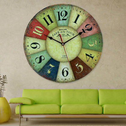 Chic Wooden Large Retro Paris Multicoloured Vintage Style Giant Wall Clock 30CM