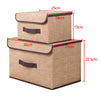 2 Pcs Folding Beige Cloth Basket Fabric Storage Box With Lid Home Organizer