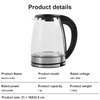 1.8L Electric Kettle Glass Temperature Control 7 Colors Change LED Fast Boiling