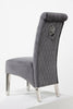 Grey Plush Velvet Lion Knocker Back Accent Dining Chair Chrome Legs