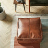 Tan Leather Rectangle Pouffe Vintage Design Cushioned Comfort Footstool E/D