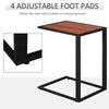 Industrial C-Shape Side Table w/ Steel Frame Wide Base Foot Pads Walnut