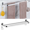 60cm Towel Rail Rack Holder Wall Mounted Bathroom Double Rod Kitchen Shelf Hooks