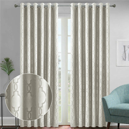 Stylish Embossed Blackout Geometric Curtain Energy Saving Silver Drape Tiebacks