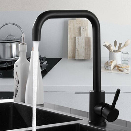 Modern Kitchen Sink Mixer Taps Single Lever Swivel Spout Black Mono Tap Faucet