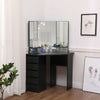 Modern Corner Dressing Table Makeup Desk w/ 5 Drawers & 3 Large Mirror Black