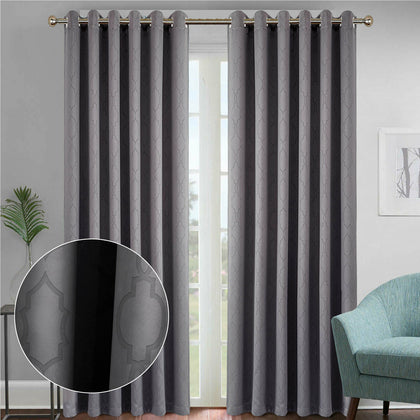 Modern Grey Blackout Drapes Soft Thick Polyester Ring Top Eyelet Curtains Pair