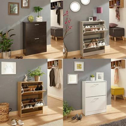 STIRLING TWO TIER SHOE CABINET RACK DRAWER CUPBOARD STORAGE UNIT