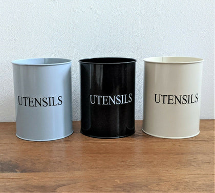 Large Tall Metal Kitchen Utensil Utensils Printed Holder Rack Storage Canister