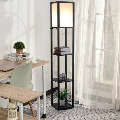 HOMCOM Modern Shelf Floor Lamp Soft Light 4-tier Open Shelves Storage Display