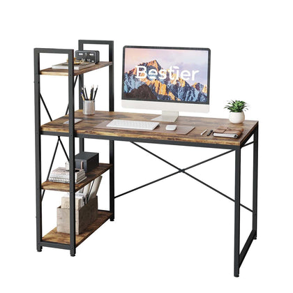 120cm Computer Desk w/ Adjustable Shelves Storage, Rotated Writing Table