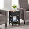 Black Bedside Table Cabinet with Drawer Shelf, Wooden End Table Storage Cabinet