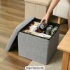 Grey Linen Folding Storage Ottoman Pouffe Seat Foot Stool Foldable Storage Stool