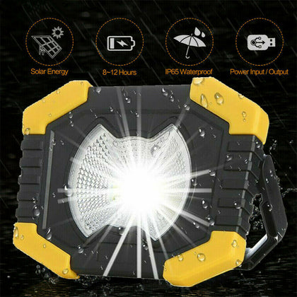 100W Solar LED Light USB Rechargeable Outdoor Camping Work Torch Flood Flashlamp