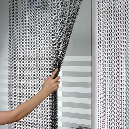 Metal Chain Insect Fly Door Curtain Screen Blck Pest Prevent Control 214x90CM