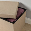 Folding Ottoman Beige Linen Fabric Chest Solid Sturdy Storage Space Saving Box