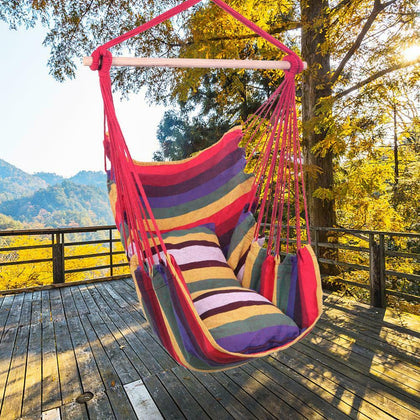 Portable Hanging Hammock Chair Swing Seat w/ Pillow Rope Garden Yard In/Outdoor