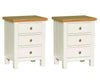 Set of 2 White Bedside Cabinets Bedroom Tables Solid Wood 3 Drawers with Oak Top