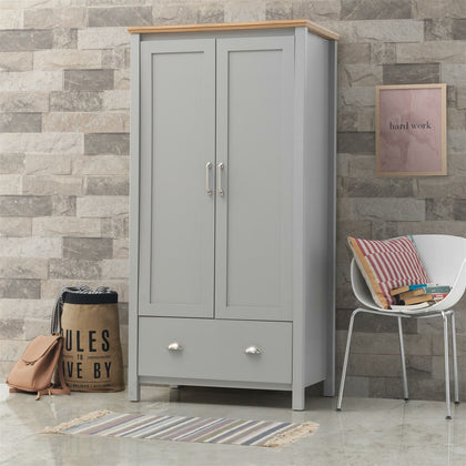 Eaton Grey 2 Door Double Wardrobe 1 Drawer Bedroom Furniture Storage Cupboard