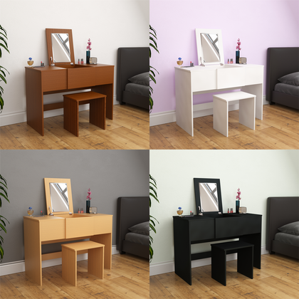 Ava Dressing Table Folding Mirror & Stool Set Storage Desk Makeup Vanity Bedroom