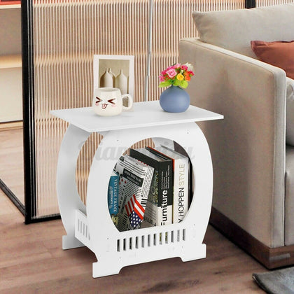 Small Side End Coffee Table Beside lamp Stand Nightstand w/ Storage Shelf White