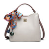 Ladies Designer Bucket Bag With Scarf Women Faux Leather Shoulder Handbag
