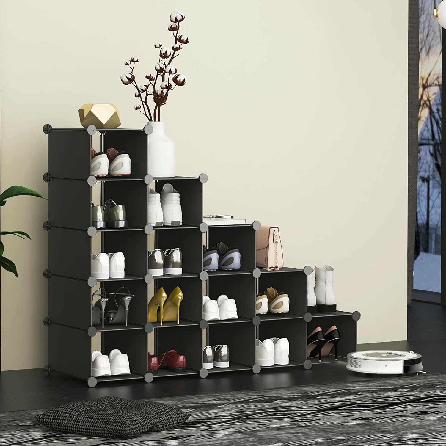 16/20/24 CUBE UNIT INTERLOCKING SHOE STORAGE ORGANIZER RACK DISPLAY ST ...