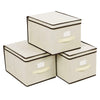 Set Of 3 Foldable Cube Storage Folding Fabric Clothes Basket with Lid Box Beige