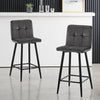 Grey Bar Stools Set of 2 Velvet Breakfast Bar Chairs Metal Legs 65 cm seat High