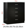 Black Chest of Drawer Bedside Table Cabinet 5 Drawer Bedroom Storage Furniture