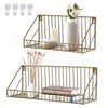 2Pcs Floating Shleves Wall Mounted Bathroom Gold Shower Basket Kitchen Storage