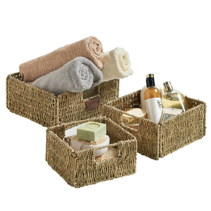 VonHaus Seagrass Wicker Storage Baskets Set of 3 Tidy Organisers Gift Hamper